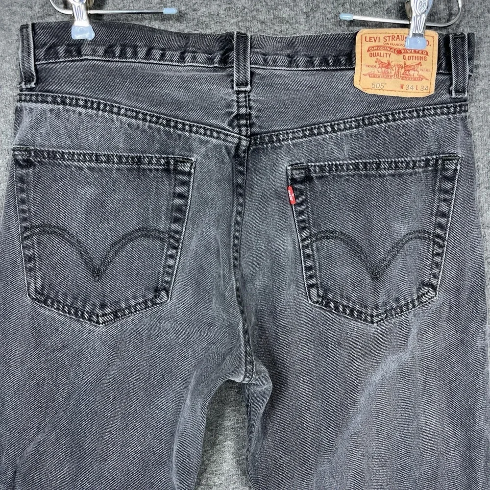 Vintage Y2K Levis 505 Jeans Mens 34x34‎ Black Straight Faded distressed